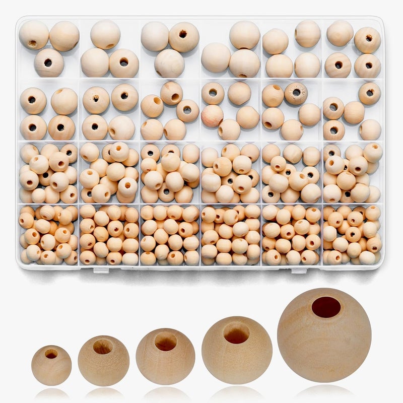 Secmity 280pcs Wooden Beads for Crafts 5 Sizes Unfinished Wood Bead Bulk 8mm, 10mm, 12mm, 14mm, 16mm Beads for Craft Making Decorations DIY Jewelry Making, Macrame, Bracelets - Image 1